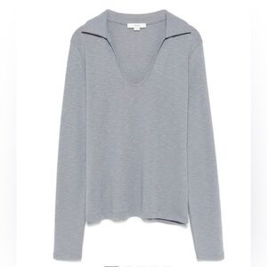 Vince Size L • Gray Open Neck Long Sleeve Polo Shirt Top.